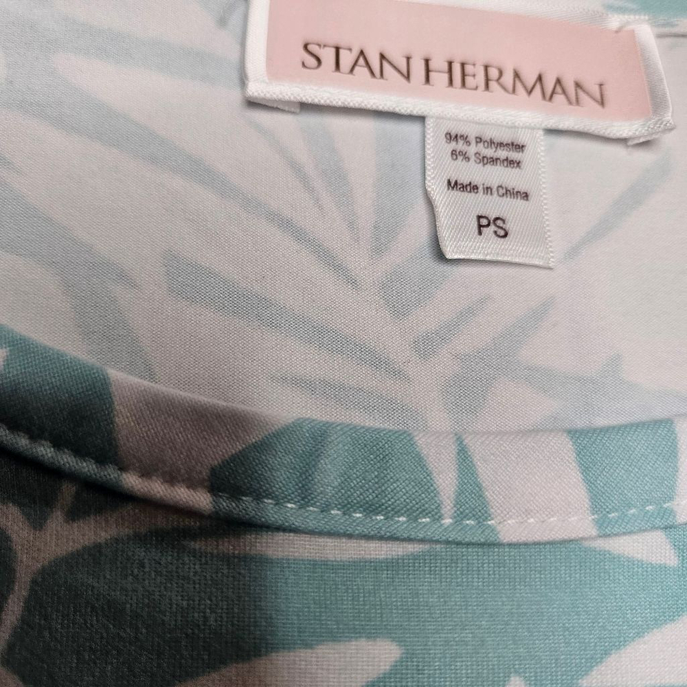 Stan Herman Small Petite Aqua Blue Palm Breeze Soft Lounge Pajama Shirt - Picture 5 of 6